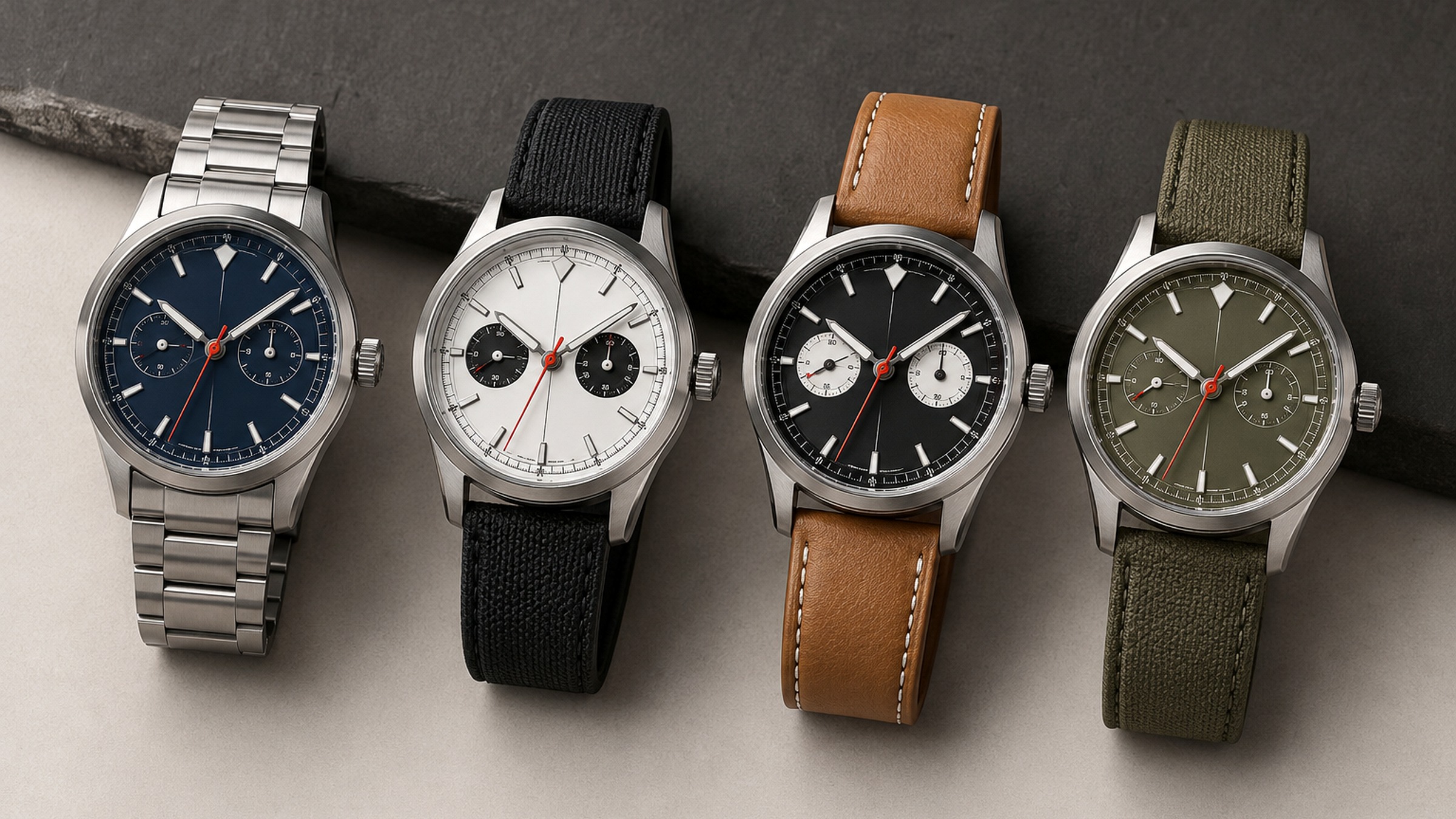 Prototype 001 dial lineup in three colorways