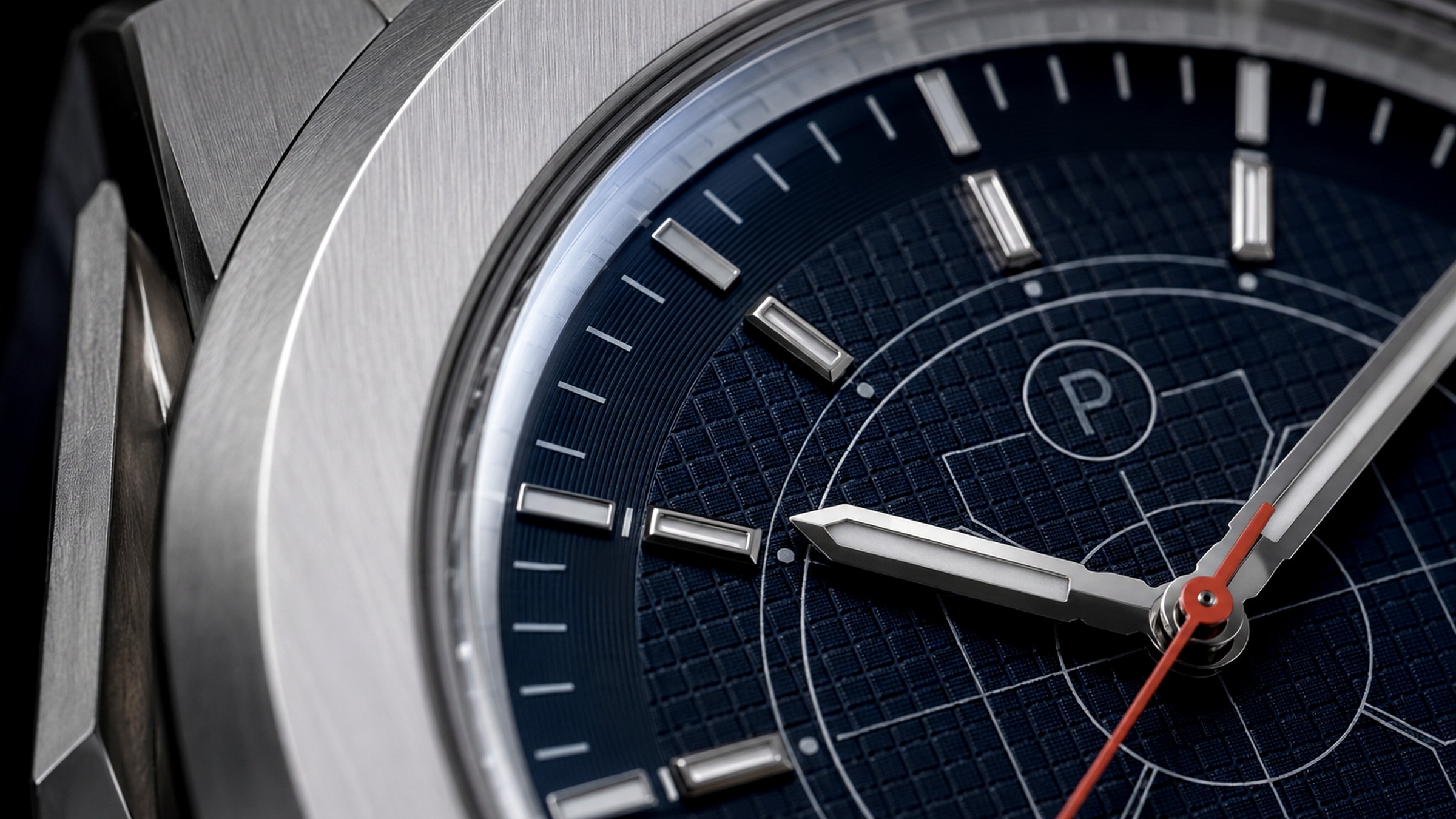 Prototype watch dial macro with blueprint texture